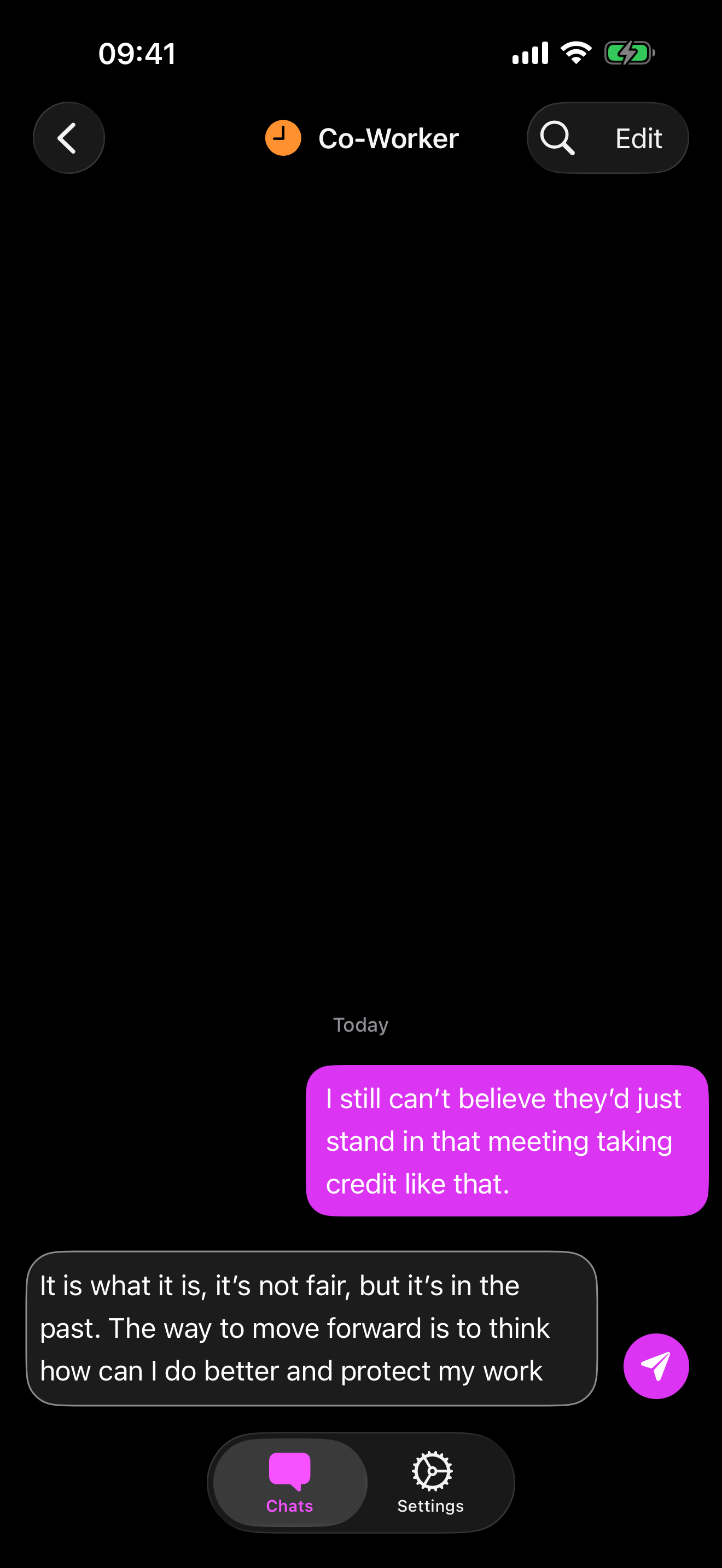 Unsent message chat interface for private journaling